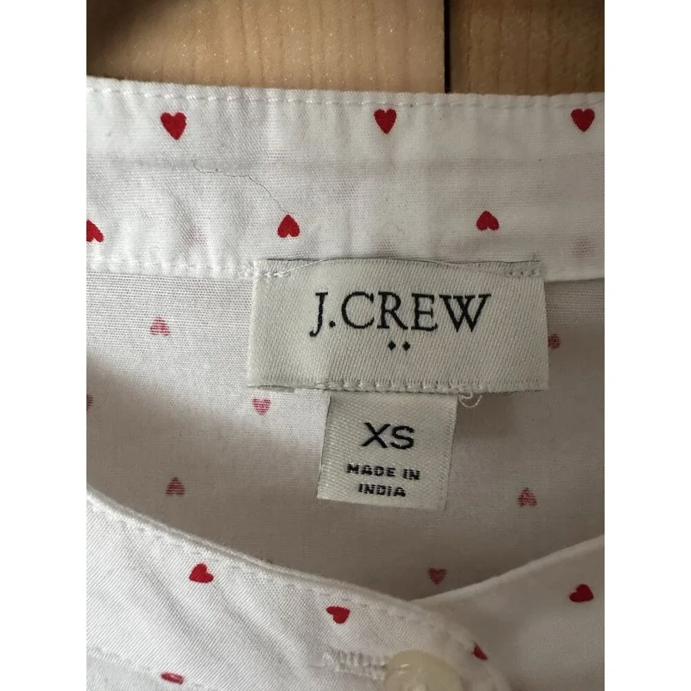 J. Crew WOMEN'S SIZE XS‎ Hearts Print Cotton Poplin Ruffle Top